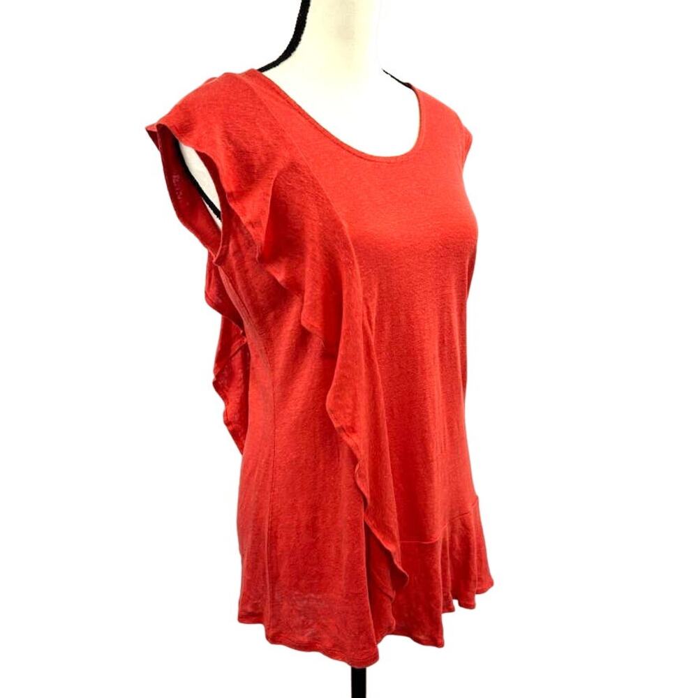 Sundance Orange 100% Linen Pull Over Ruffle Sleeveless Tank Top Sz S